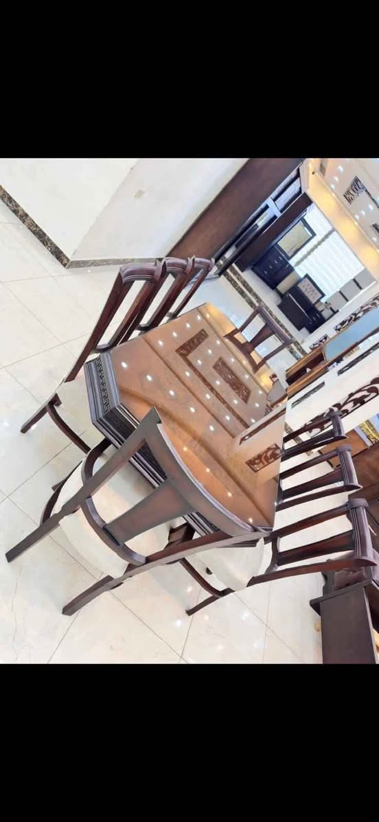 Elegantly Crafted Wooden Dining Table with 8 Chairs - Premium Walnut Finish