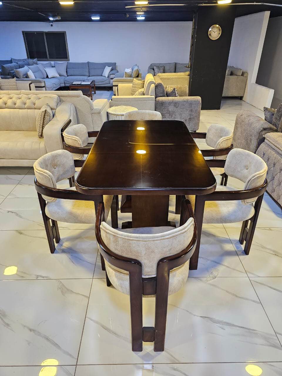 Modern Turkish Table with 6 Walnut Chairs - New with Elegant Design