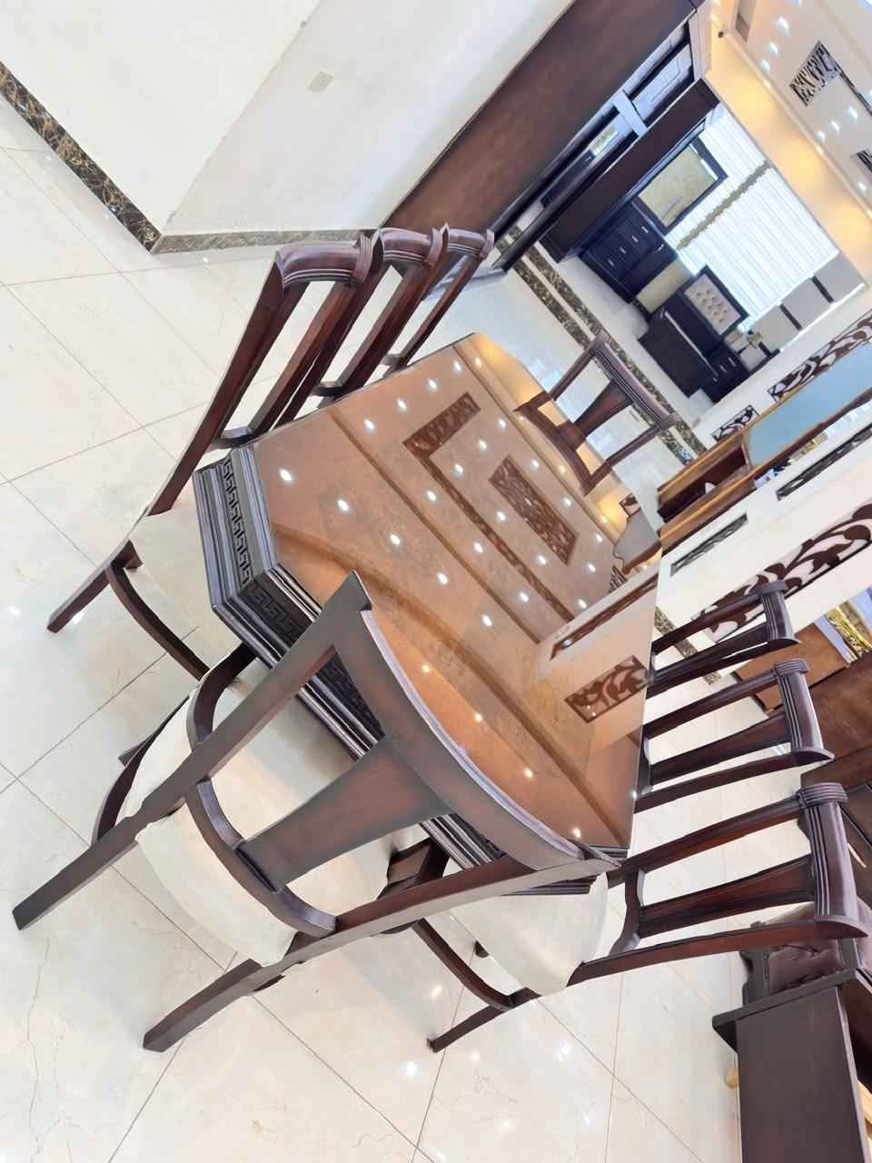 Elegantly Crafted Wooden Dining Table with 8 Chairs - Premium Walnut Finish - 5