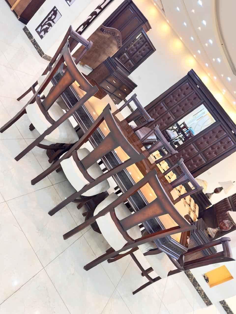 Elegantly Crafted Wooden Dining Table with 8 Chairs - Premium Walnut Finish - 3