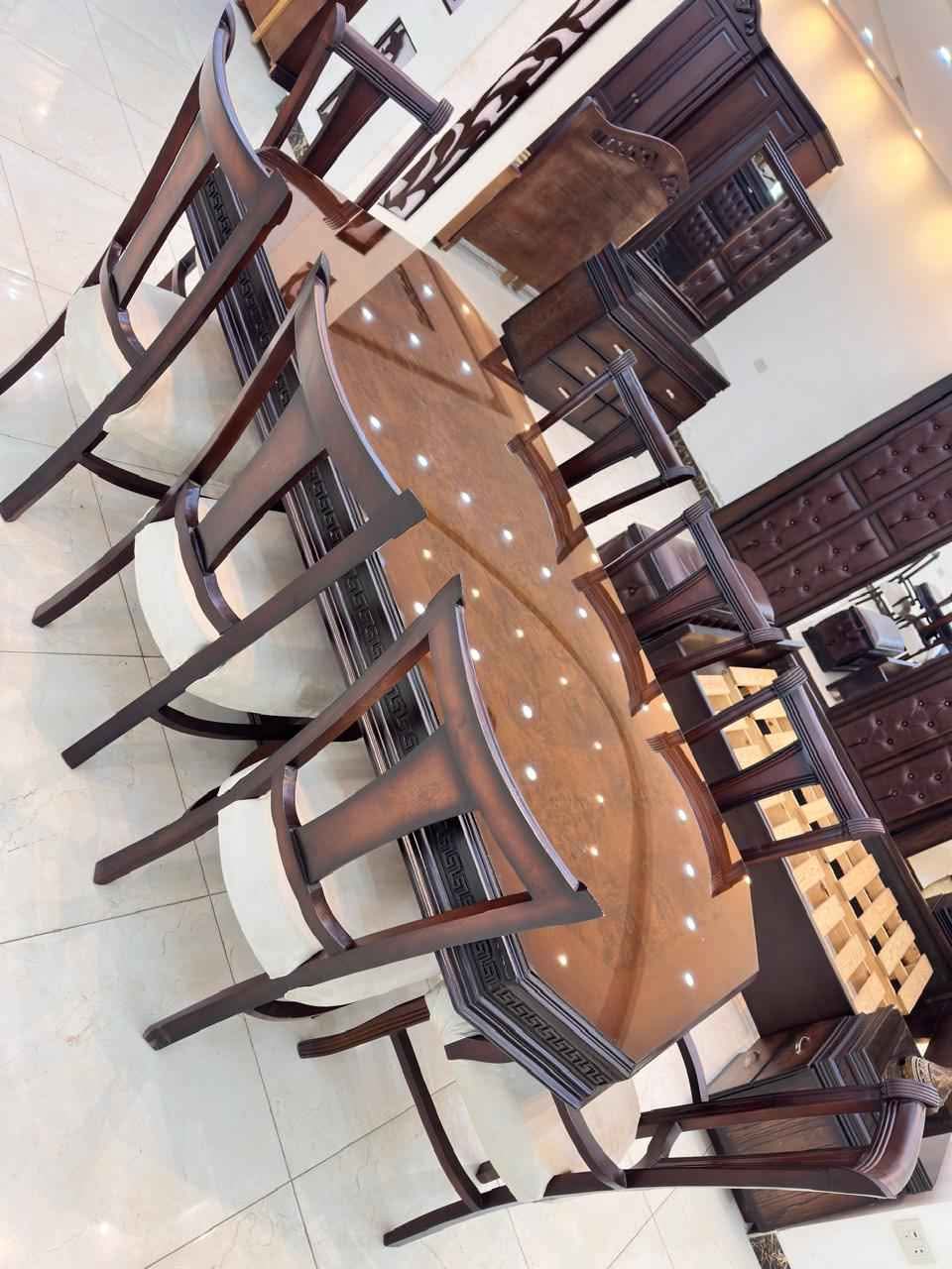 Elegantly Crafted Wooden Dining Table with 8 Chairs - Premium Walnut Finish - 4
